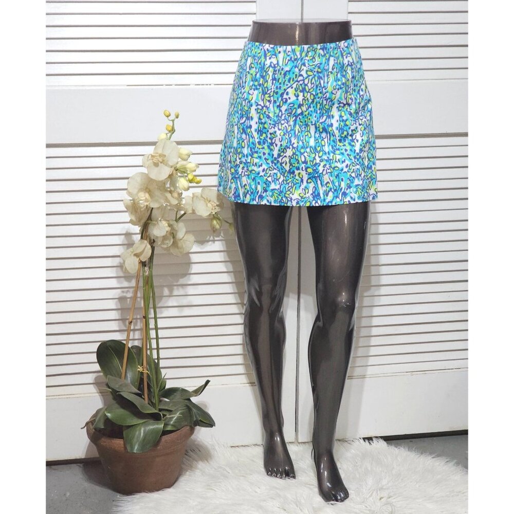 Lilly Pulitzer Womens Ella Sea Blue Its A Stretch Animal Print  Skirt Sz 12 2887